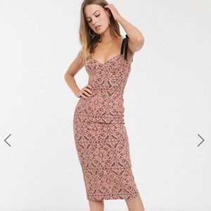ASOS Beige Lace Dress with Black Ribbon Straps